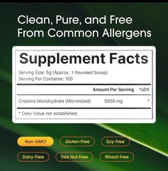 NatureBell Creatine Monohydrate Powder Unflavored 500 Grams 5000mg 100 Servi…
