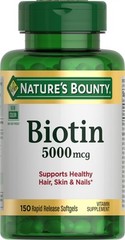 Nature’s Bounty Biotin 5000mcg 150 Count Rapid Release Softgels for Hair Health