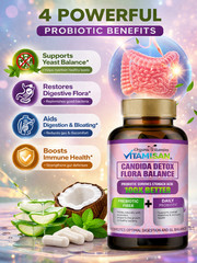 Candida Cleanse 100 Capsules with Oregano Extract, Herbs and Probiotics