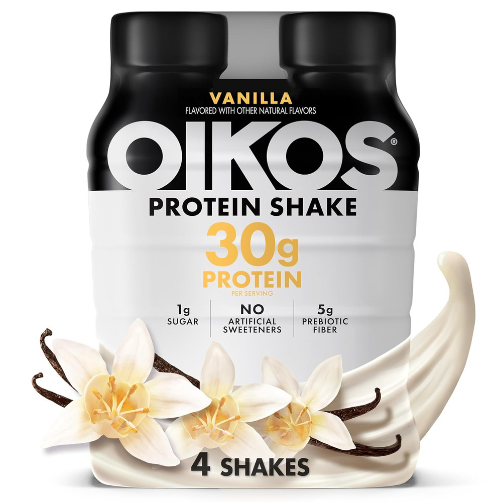 Oikos 30g Protein Shake, Vanilla Shelf Stable Ready to Drink, 4 Pack