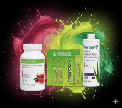 Herbalife Raspberry Tea 3.6 oz + Grape Aloe Pint+30 Lemon Lime LiftOff