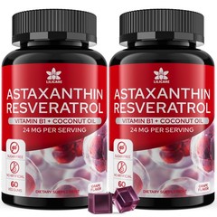 Astaxanthin Supplements 24mg Gummies with Resveratrol, 60 Count (Pack of 2)