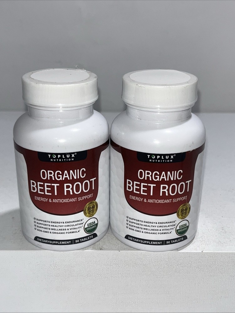 2 Sealed Organic Beet Root Energy + Antioxidant Supplement 90 Tabs Each