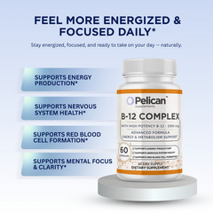 Pelican B-12 Complex – Energy & Metabolism Support – 60 Capsules