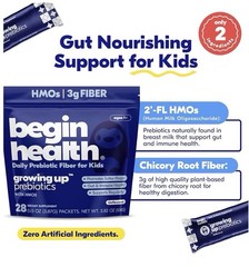 Begin Health Growing Up Prebiotic Fiber Powder w/ HMO, Unflavored, 28 Packets