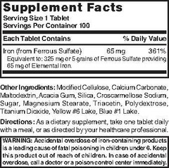 Nature’s Blend Ferrous Sulfate 325 mg Mineral Supplement 100 Tablets