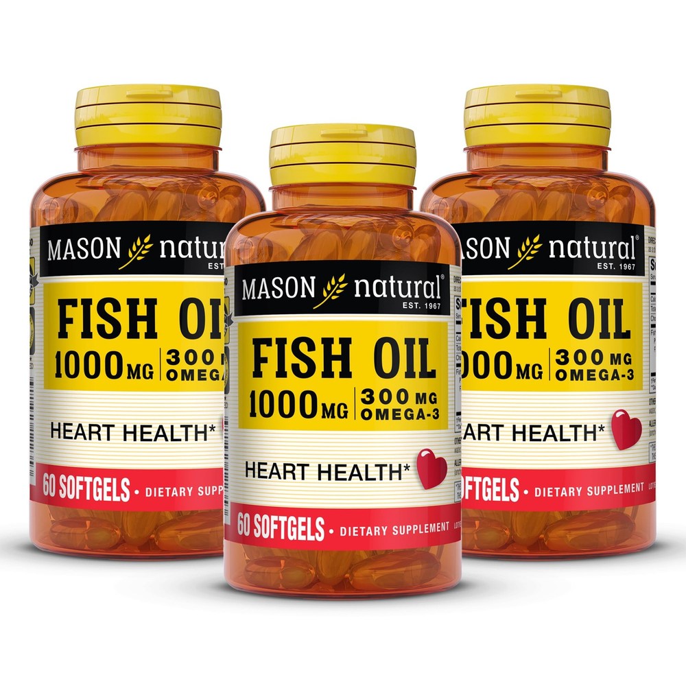 MASON NATURAL Omega,3 Fish Oil, 180,Day Supply, 60 Count (Pack of 3), Yellow