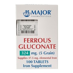 Major Ferrous Gluconate Tablet Iron Supplement 324 mg 5 Grain, 200 Count 06/2028