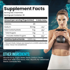Creatine Hcl 3000Mg per Serving – Raspberry Flavor – Vegan Gummies (90 Count, Si