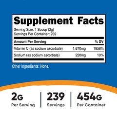Nutricost Sodium Ascorbate Powder (1 LB) Unflavored – 2 Grams per Serving, Vegan