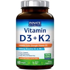 Vitamin D3 K2 10000 IU MK7 Supports Bone Teeth Heart & Immune Health 60 Softgels