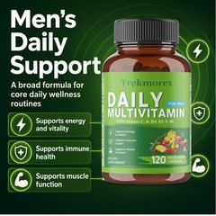 Men Daily Multivitamin Caps with D3,K2,B For Energy,Immune&Muscle Wellness 120CT