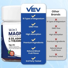VEV Deep Calm Magnesium Complex 14-in-1 Gummies – 90 Count Pack of 1