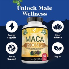 1XMaca Root Capsules 1900mg, Black Yellow Red Maca Extract with Ashwagandha