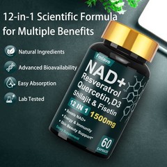 NAD+ Supplement for Anti-Aging Energy Focus & Nicotinamide Riboside Resveratrol