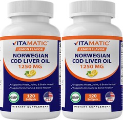 2 Pack – Vitamatic Norwegian Cod Liver Oil 1250mg 240 Softgels (Lemon Flavor)
