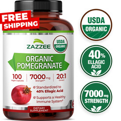 Zazzee USDA Organic Pomegranate 20:1 Extract, 7000 mg Strength, 40% Ellagic Acid