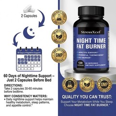Night Time Fat Burner Metabolism Support Gluten Free Dairy Free 30/60/120 Caps