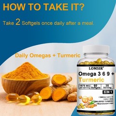 Triple Omega 3 6 9 Supplement Plus Turmeric Curcumin – 60 Softgels