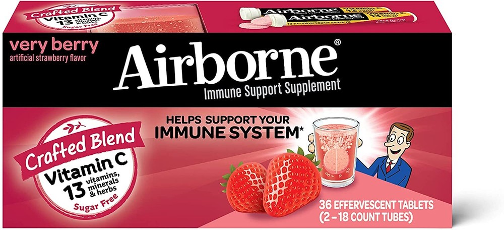 Very Berry Airborne Immune Support 36 Effervescent Tablet Vitamin C 1000mg +Zinc