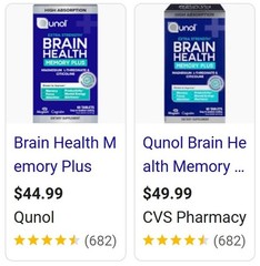 Qunol Extra Strength Brain Health Memory Plus Supplement, 60 Tablets Exp 6/2027
