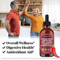 Cayenne Pepper Supplement Liquid Drops + Hawthorn Berry, Vitamin D3 K2 Beet Root