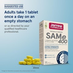 Jarrow Formulas SAMe 400, 400 mg, Extra Strength 30 Tablets Vegan EXP. 10/28