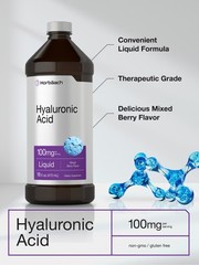 Hyaluronic Acid Liquid | 16 fl oz | 100 mg | Vegan | Berry Flavor | by Horbaach