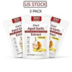 3 PACK Elare Aged Garlic Extract, 300 Softgels, 7500mg Odorless | Heart & Immune