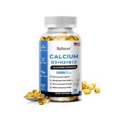 Vegan Calcium Capsules with Vitamin D3 +Premium K2+B12 Vitamins for Bone Support