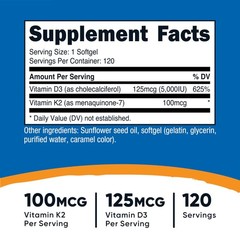 Nutricost Vitamin D3 + K2 (5000 IU / 100mcg MK7), 120 Count (Pack of 1)