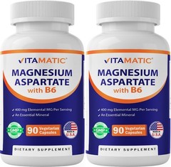 2 pack Vitamatic Magnesium Aspartate 400mg per Serving – 90 Vegetarian Capsules