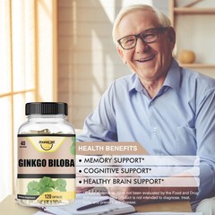 Organic Ginkgo Biloba 1400mg, Ginko Biloba Leaf, 120 Veggie Caps