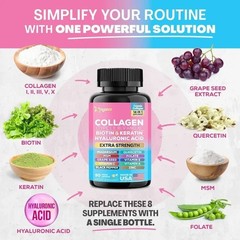 Multi Collagen Peptides CapsulesW/ Type I II III V X Collagen Supplements 90Caps