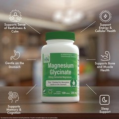 Magnesium Glycinate 200mg Elemental (from 1,540mg Chelated 120 Tablets