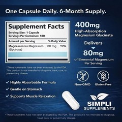 Magnesium Glycinate 400mg per Serving – High Absorption 180 Count (Pack of 1)