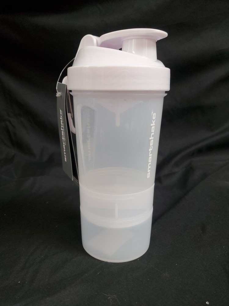 Smartshake Original2Go ONE Shaker Bottle Clear White 20oz W/ 2 Dry Containers
