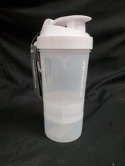 Smartshake Original2Go ONE Shaker Bottle Clear White 20oz W/ 2 Dry Containers