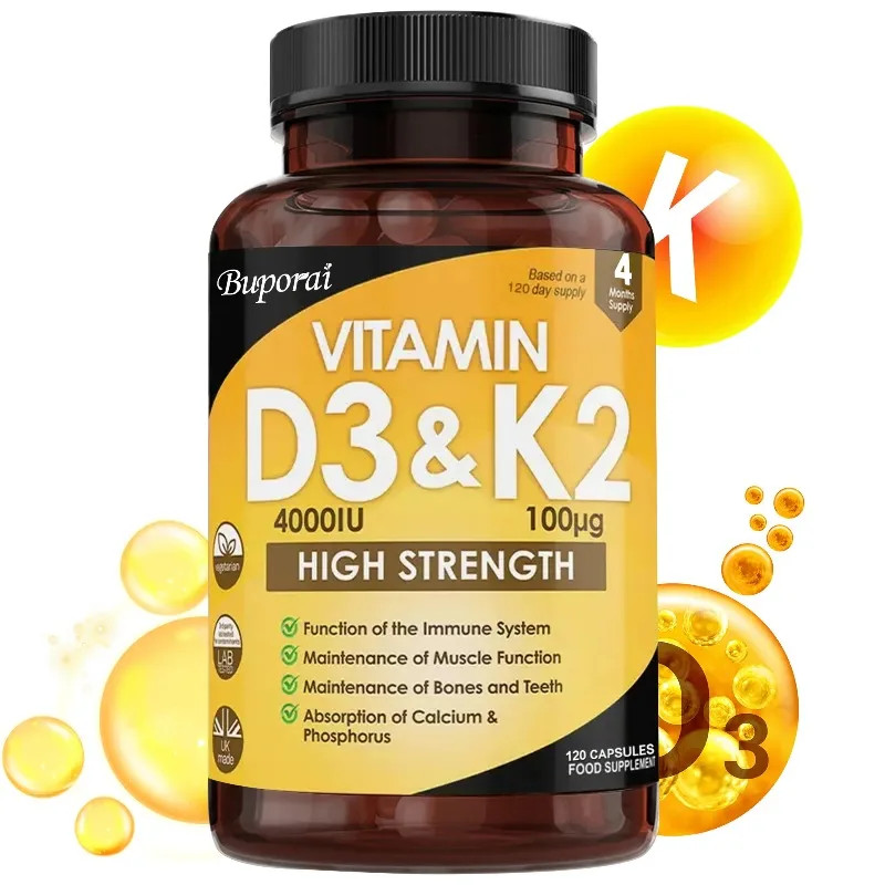 Vitamin D3 and K2 120pcs, Regulate Calcium Metabolism, Joints and Bones Health