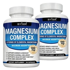 2PCS complex Magnesium supplement: 1000mg of 8-element magnesium, 180 capsules