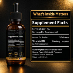 BASIC GREENS B12 Liquid Drops 5000mcg Sublingual Methylcobalamin Vegan 2oz