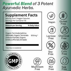 Triphala Capsules · USDA Organic · 900 Mg Per Serving · Vegan Supplement · 90 Ct