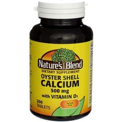 4 Pack Nature’s Blend Oyster Shell Calcium + Vitamin D3 Tablets, 500 mg, 200 Ct