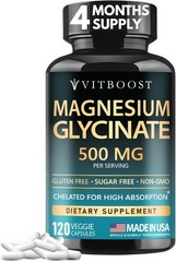 VITBOOST Magnesium Glycinate 500mg-High Absorption Chelated Supplement – 120 Cap