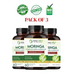 HERBAL.GROWTH Moringa 1000mg Capsules 60 Count Pack of 3