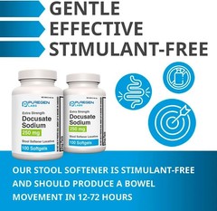 Puregen Labs Docusate Sodium 250mg Stool Softener Laxative | Gentle Constipat…