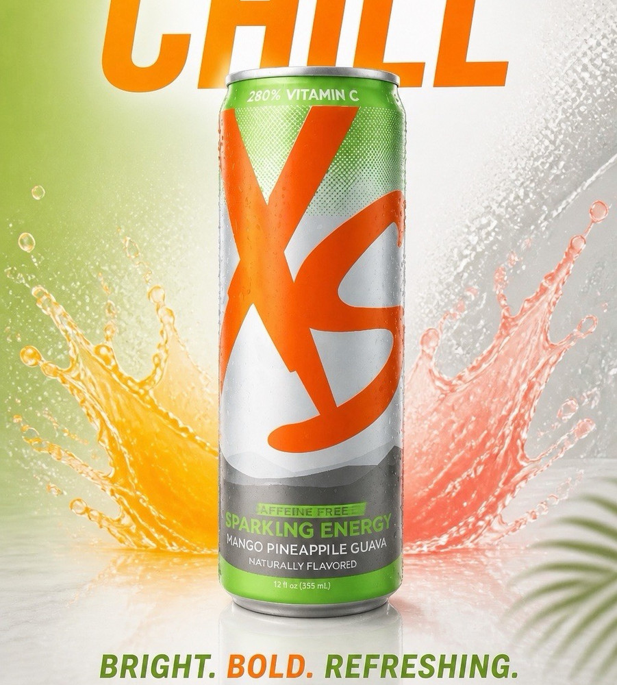 XS Tropical Chill Sparkling Energy Drink Caffeine-Free Mango Guava 12 fl oz