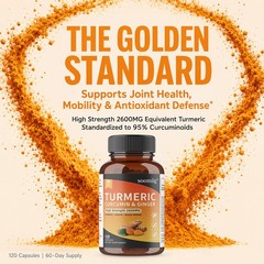 Turmeric, Ginger Supplement, With Black Pepper Extract, 30-120 Vegan Capsules