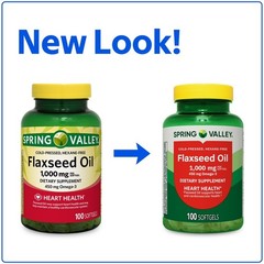 Spring Valley Flaxseed Oil Softgels Dietary Supplement, 1,000 mg, 100 Count