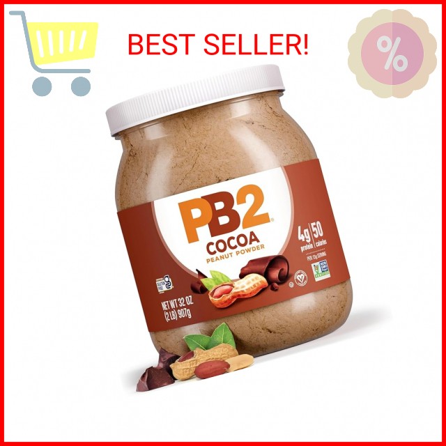 PB2 Powdered Chocolate Peanut Butter with Cocoa | 2lb Jar | 4g of Protein, 90% L